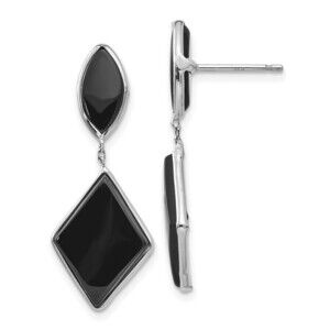 14k White Gold Genuine Fine Jewelry Black Onyx Dangle Post Earrings